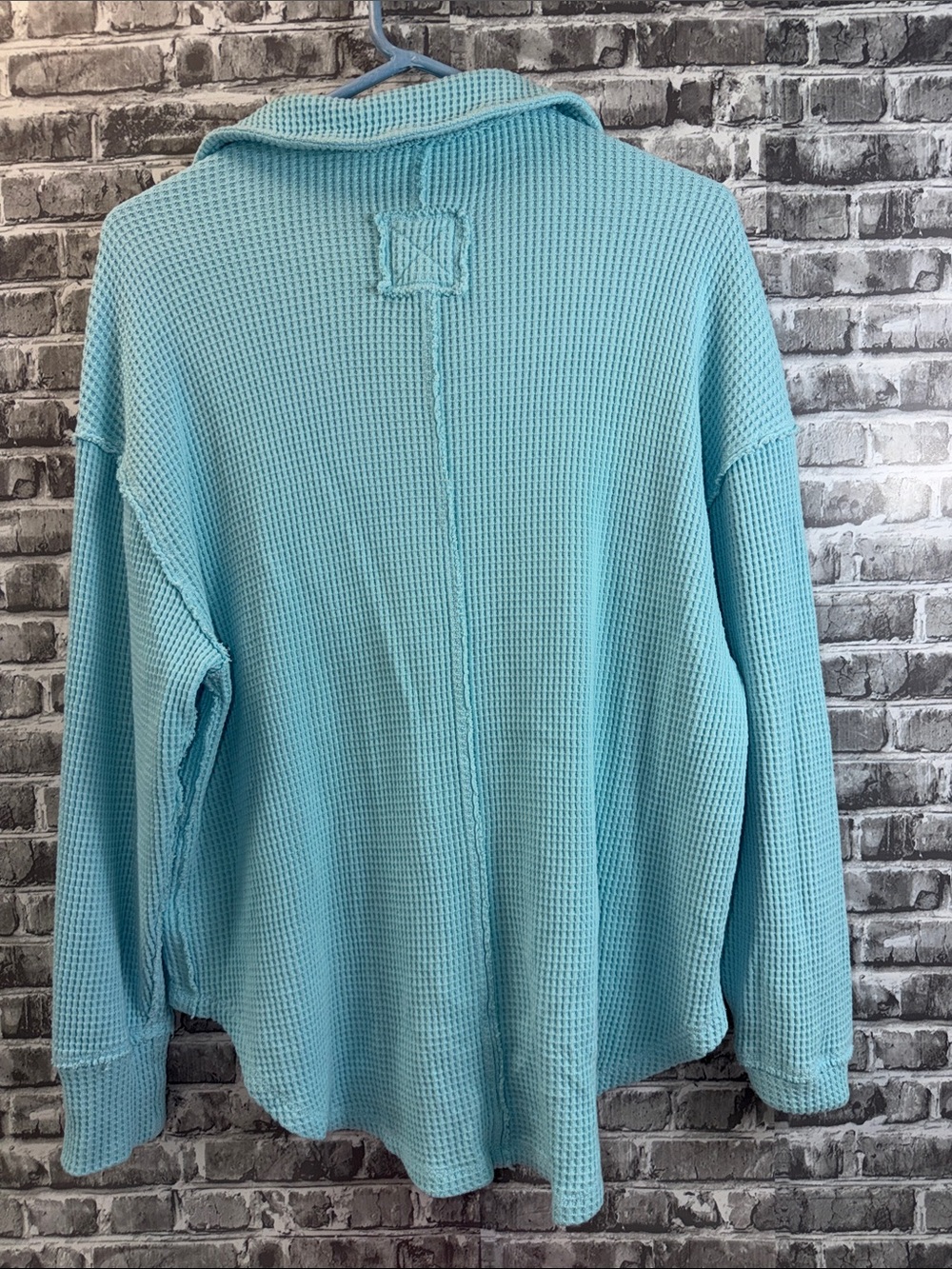 aerie Aqua Waffle-Knit V-Neck Collared Sweater - Picture 4 of 9